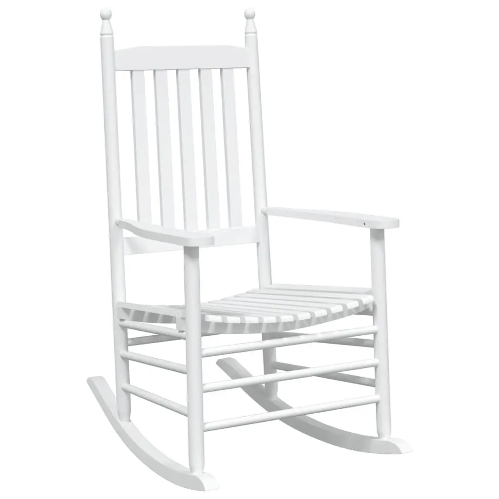Rocking Chairs Set of 2 White Solid Wood High Back Curved Seat Armrest Porch