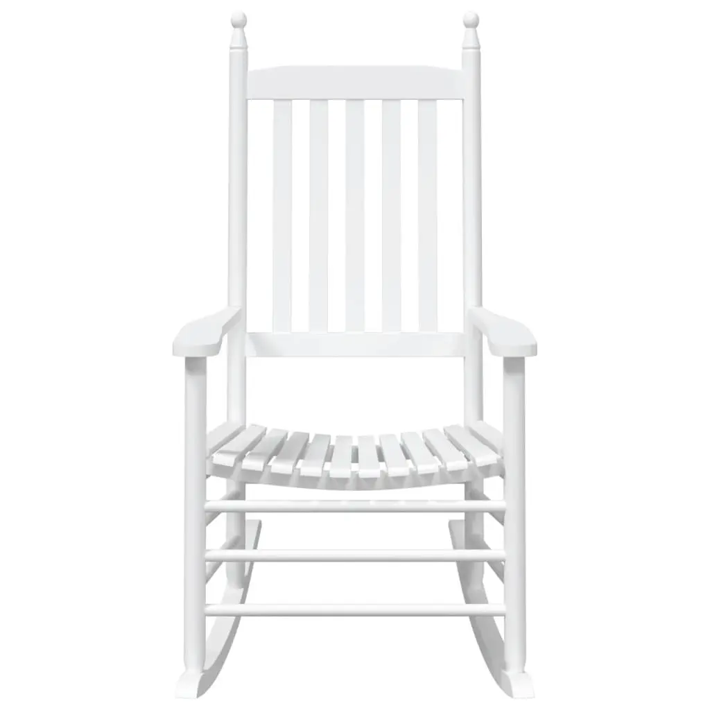Rocking Chairs Set of 2 White Solid Wood High Back Curved Seat Armrest Porch