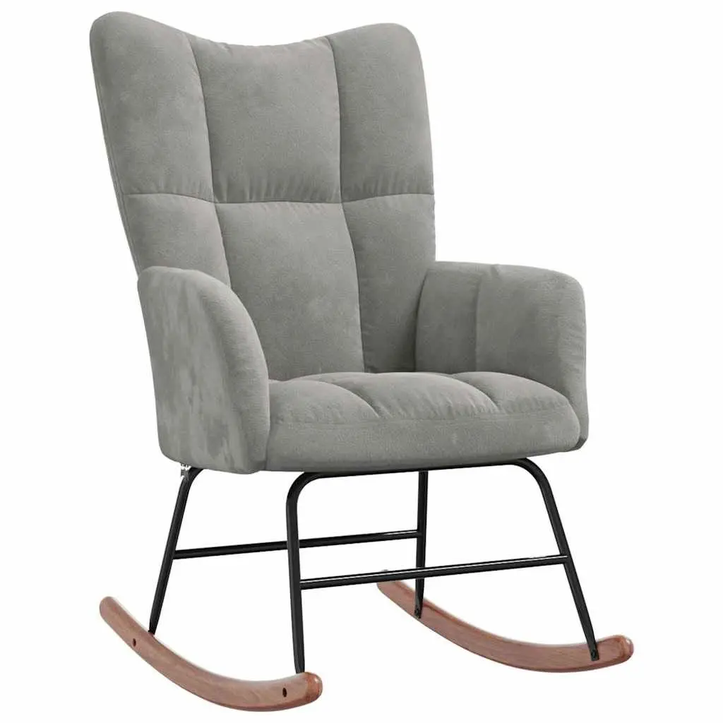 Rocking Chair with Stool Light Grey Velvet Armchair Living Room Relaxing Seat