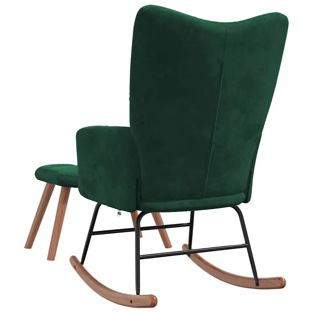 Rocking Chair with Stool Dark Green Velvet Armchair Lounge Relaxing Seat