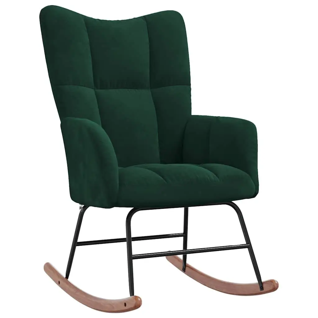 Rocking Chair with Stool Dark Green Velvet Armchair Lounge Relaxing Seat