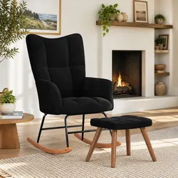 Your Comfortable Black Velvet Rocking Chair with Stool