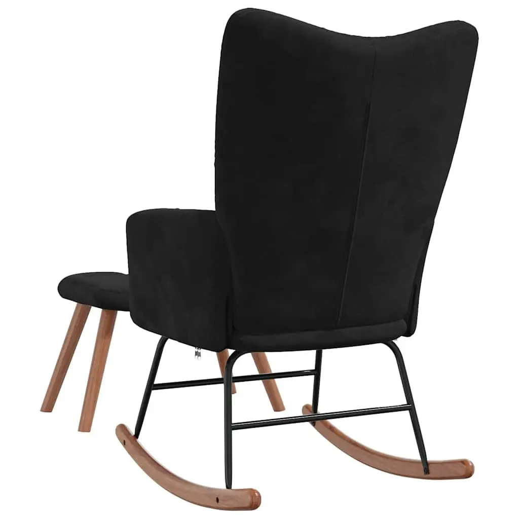 Rocking Chair with Stool Black Velvet Armchair Rocker Lounge Chair Living Room