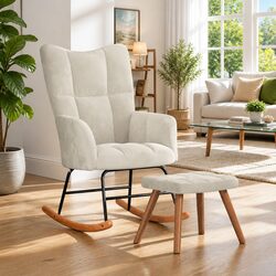 Cream Velvet Rocking Chair Set with Footstool