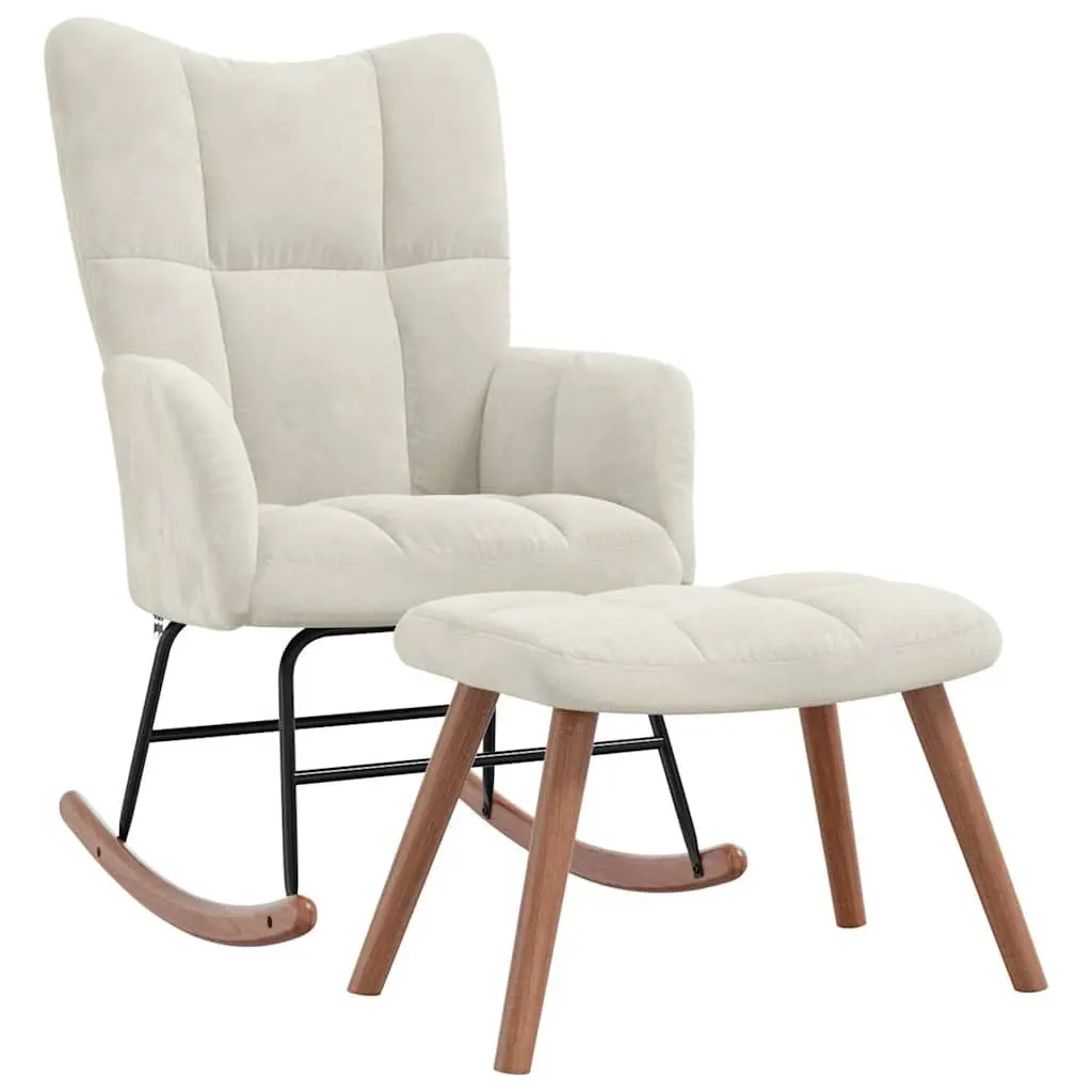 Rocking Chair with Stool Cream White Velvet Thickly Padded Foam