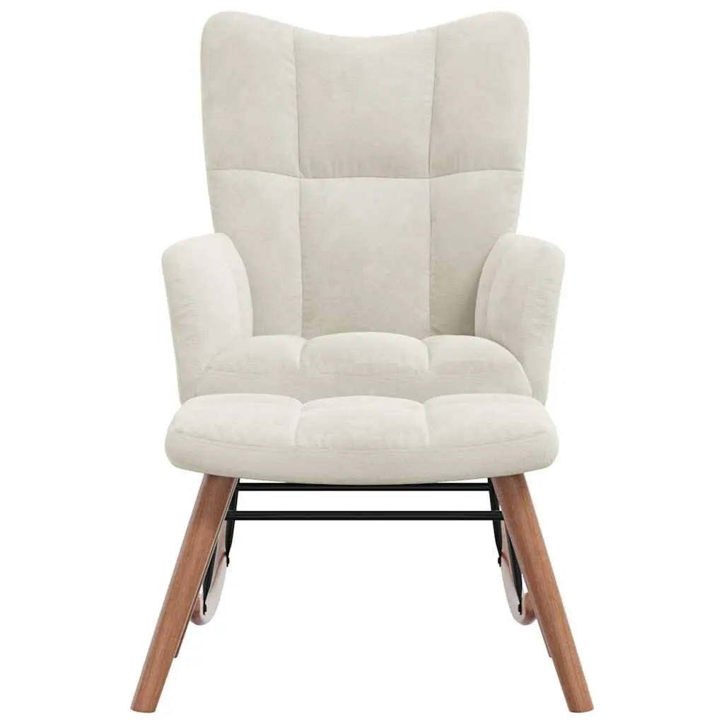 Rocking Chair with Stool Cream White Velvet Thickly Padded Foam