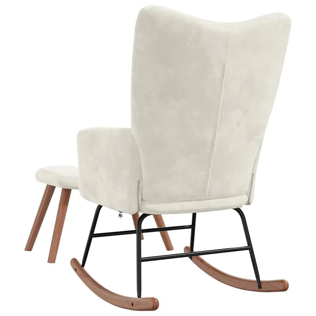 Rocking Chair with Stool Cream White Velvet Thickly Padded Foam