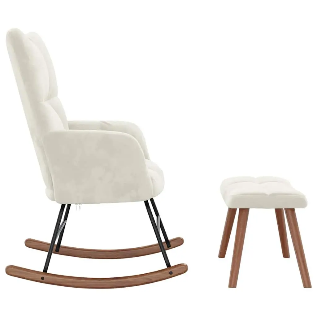 Rocking Chair with Stool Cream White Velvet Thickly Padded Foam