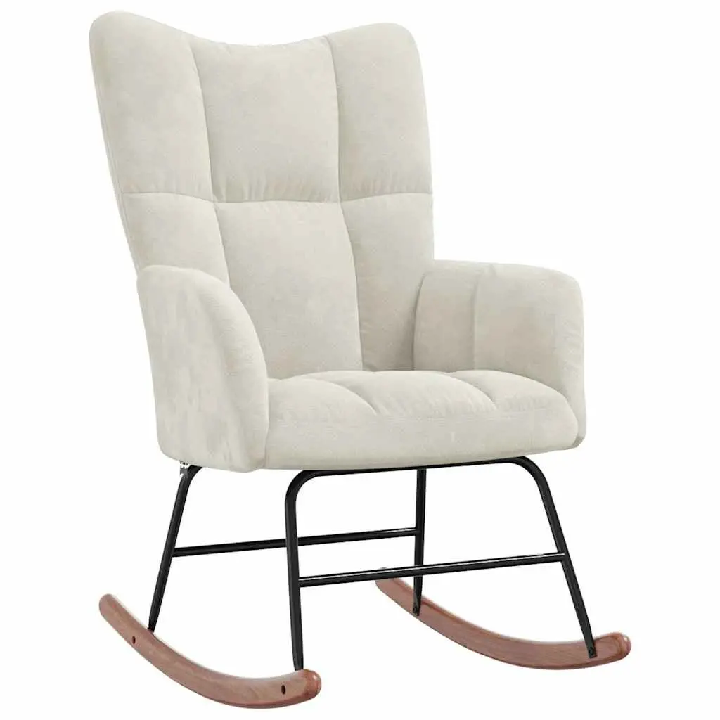 Rocking Chair with Stool Cream White Velvet Thickly Padded Foam