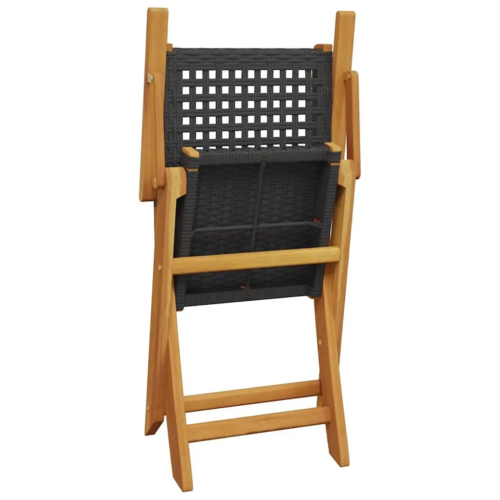 7 Piece Garden Dining Set Black Poly Rattan Solid Wood Outdoor Furniture