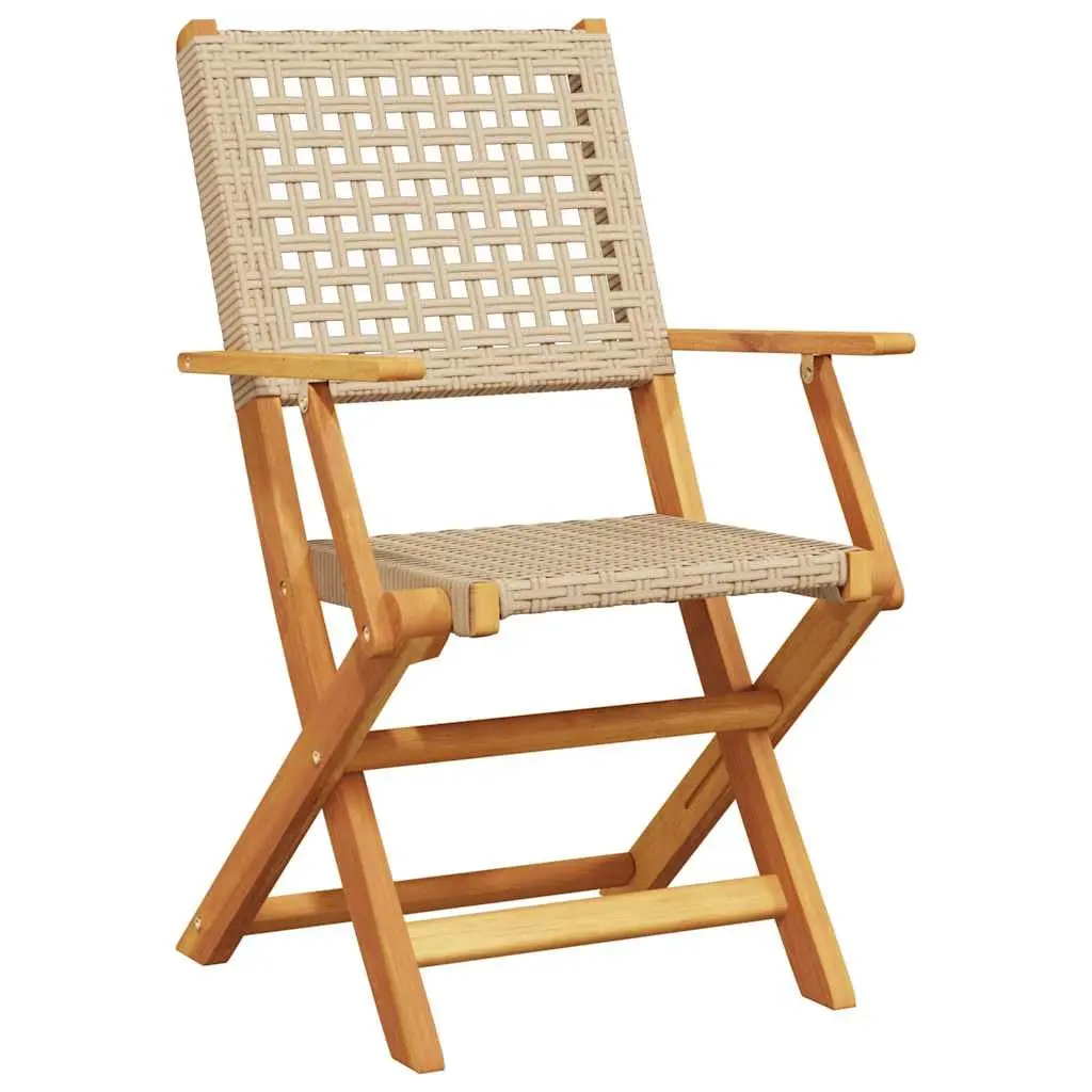 7 Piece Outdoor Garden Dining Set Poly Rattan Acacia Wood Beige