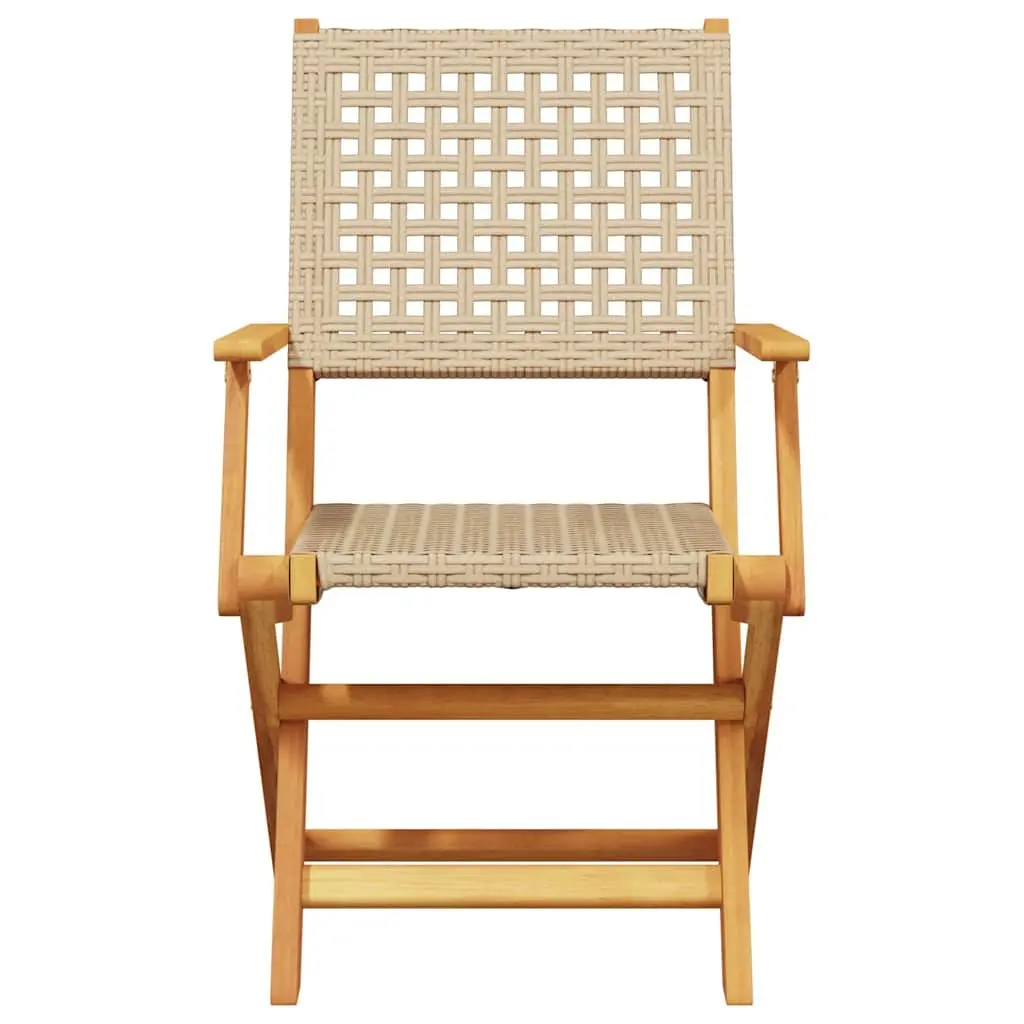 7 Piece Outdoor Garden Dining Set Poly Rattan Acacia Wood Beige