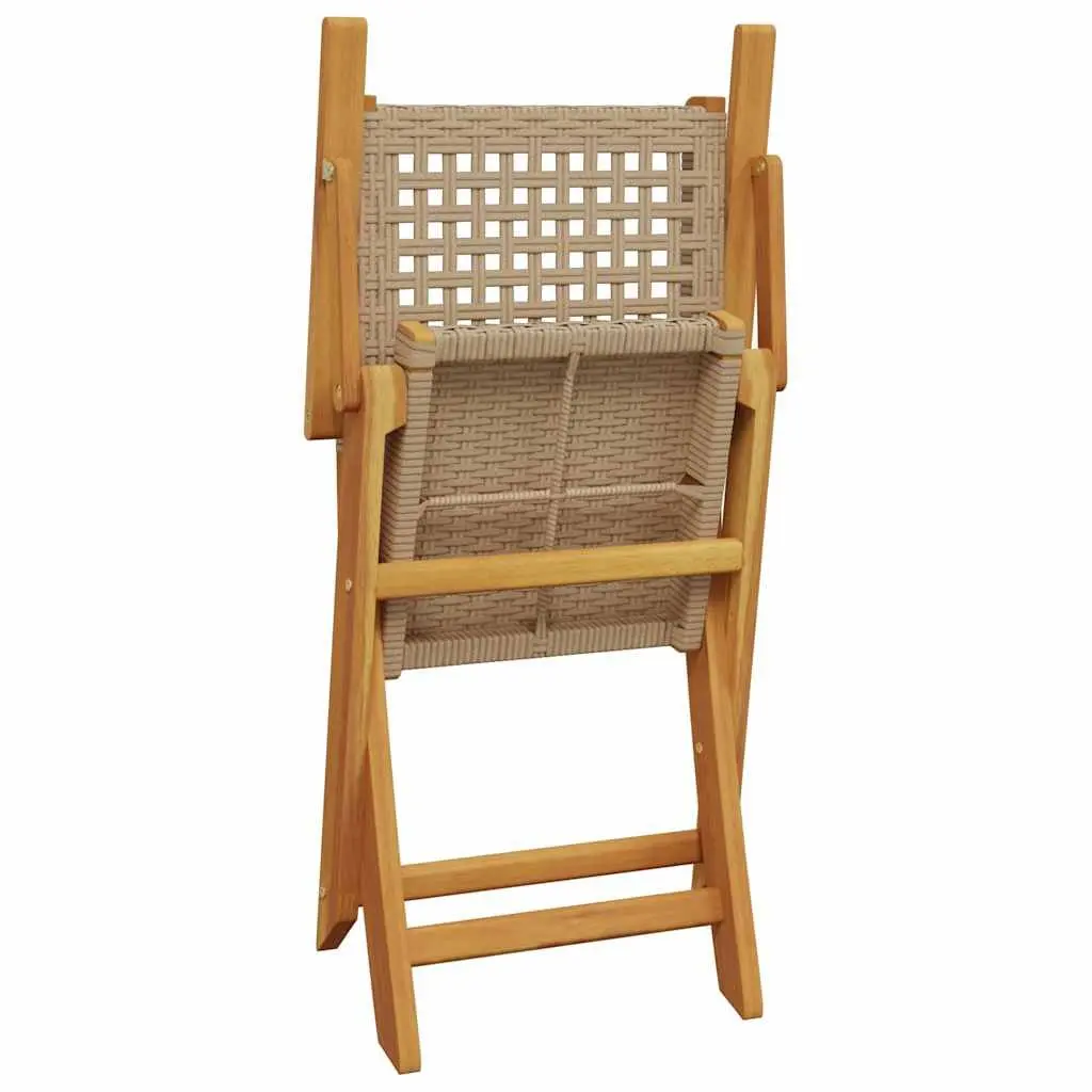 7 Piece Outdoor Garden Dining Set Poly Rattan Acacia Wood Beige