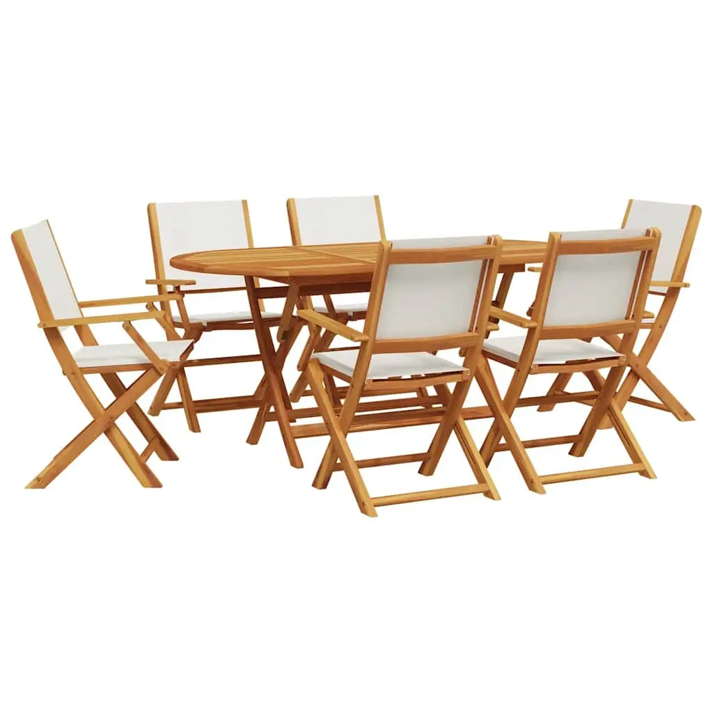 Outdoor Patio Furniture Set 7 Piece Solid Wood White Fabric Garden Dining Set