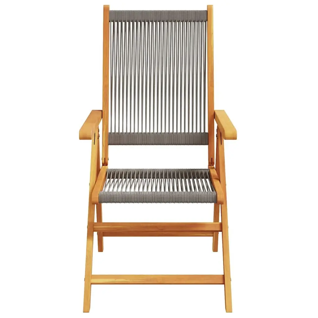 7 Piece Grey PE Rattan and Solid Wood Patio Dining Set with Reclining Chairs and Extendable Table