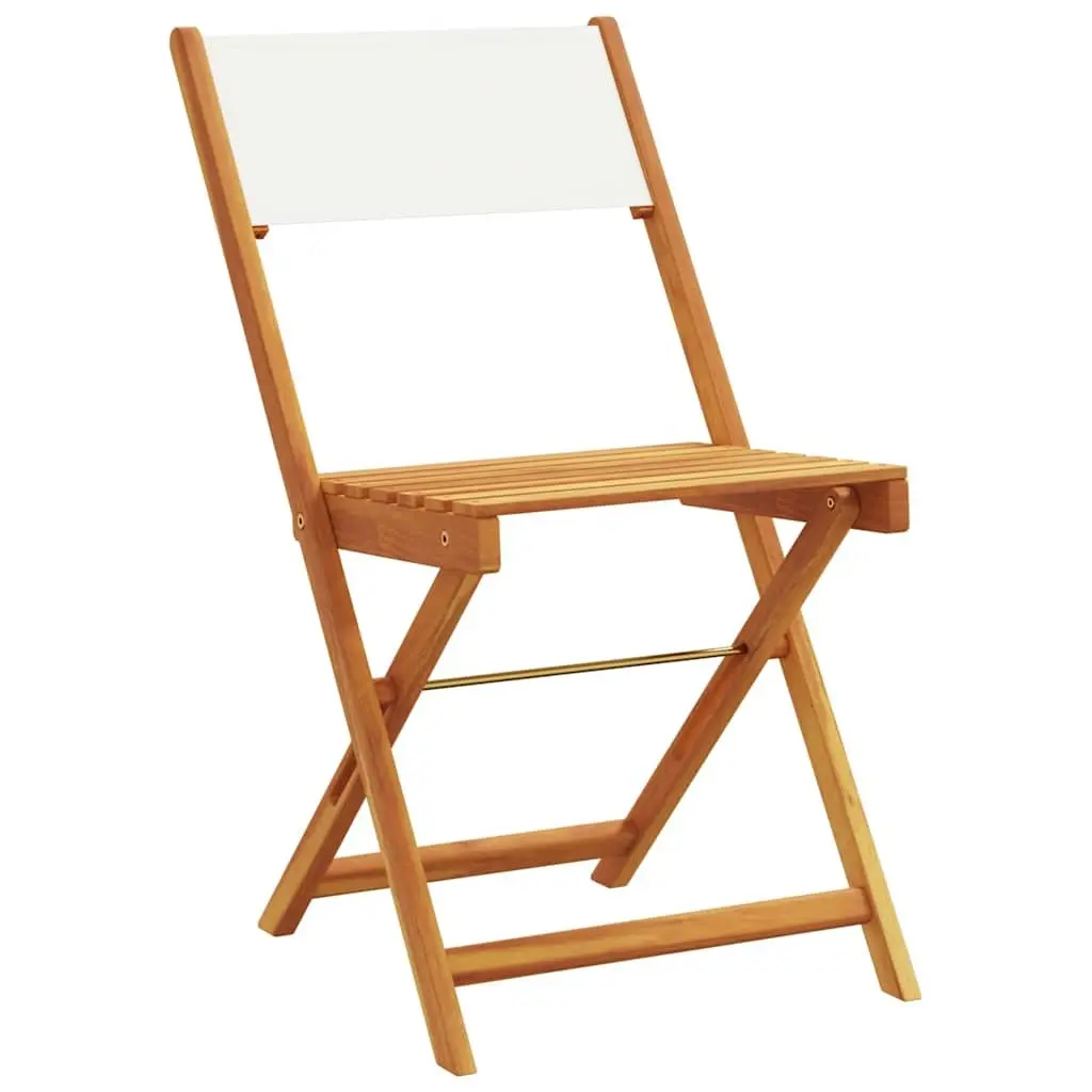 3 Piece Garden Bistro Set Foldable White Acacia Wood Outdoor Furniture Table Chairs