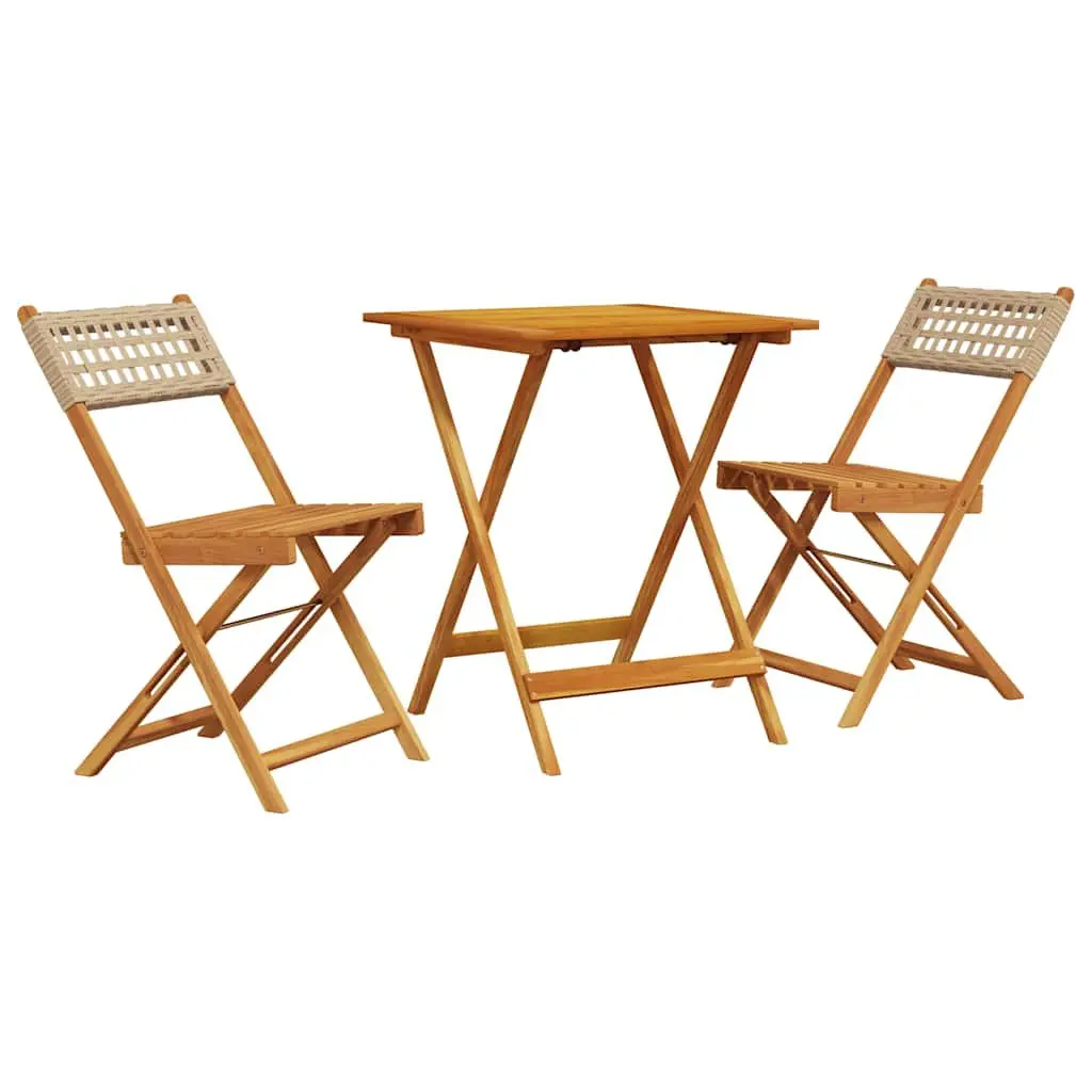 3 Piece Bistro Set Foldable Beige Outdoor Garden Patio Furniture
