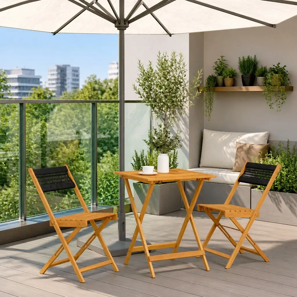 3 Piece Bistro Set Foldable Black Outdoor Garden Furniture