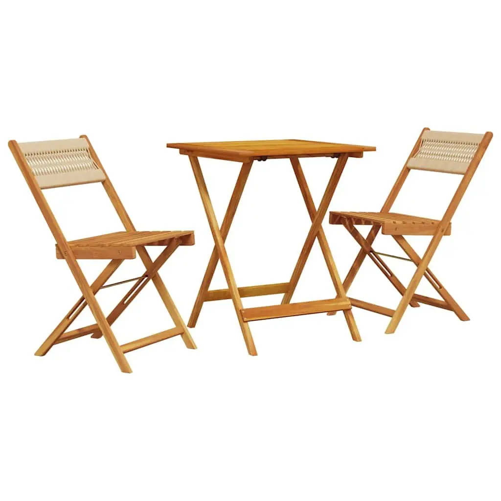 3 Piece Bistro Set Beige Outdoor Garden Furniture Folding Chairs Table Patio