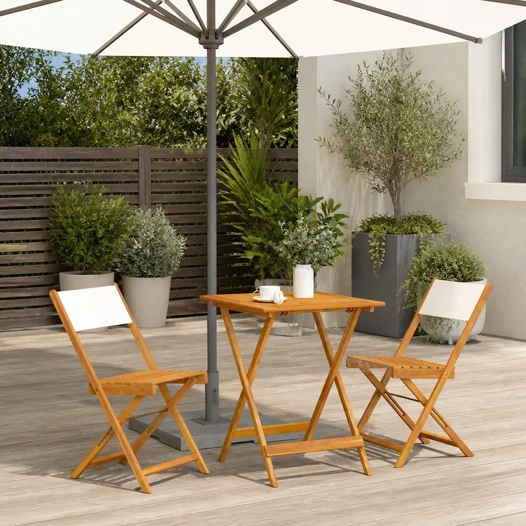 3 Piece Bistro Set White Cream Solid Wood Outdoor Garden Patio Furniture