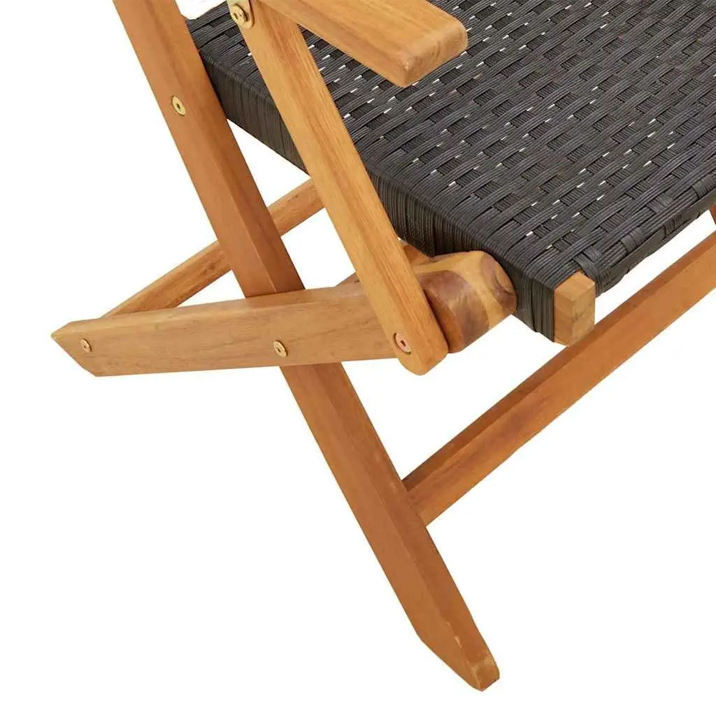Bistro Set Foldable Black Poly Rattan Acacia Wood 3 Piece