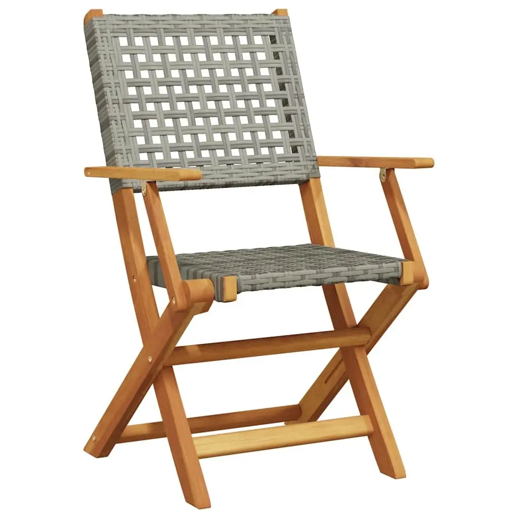 3 Piece Bistro Set Grey Poly Rattan Solid Wood Foldable Outdoor Garden Patio Furniture