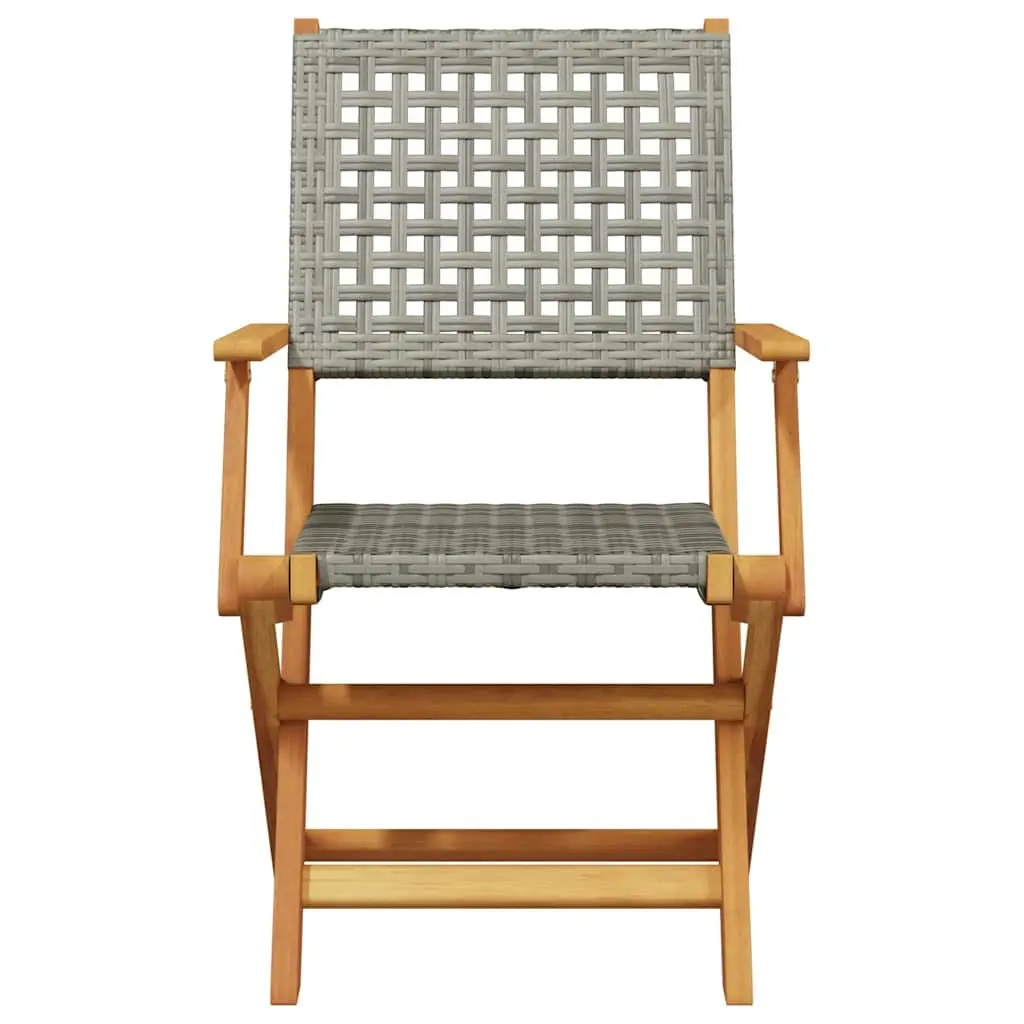 3 Piece Bistro Set Grey Poly Rattan Solid Wood Foldable Outdoor Garden Patio Furniture