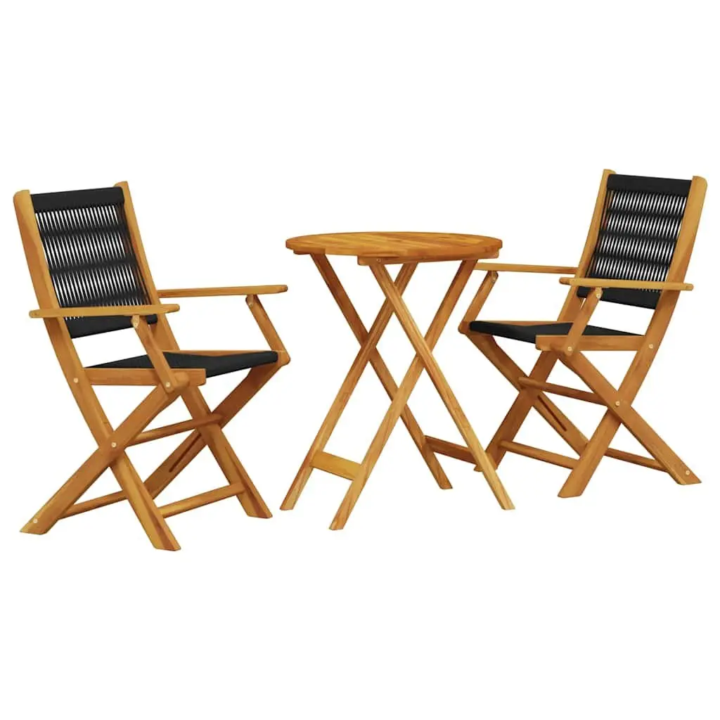 3 Piece Bistro Set Black Foldable Outdoor Garden Furniture Solid Acacia Wood