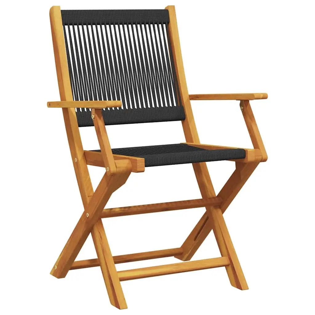 3 Piece Bistro Set Black Foldable Outdoor Garden Furniture Solid Acacia Wood