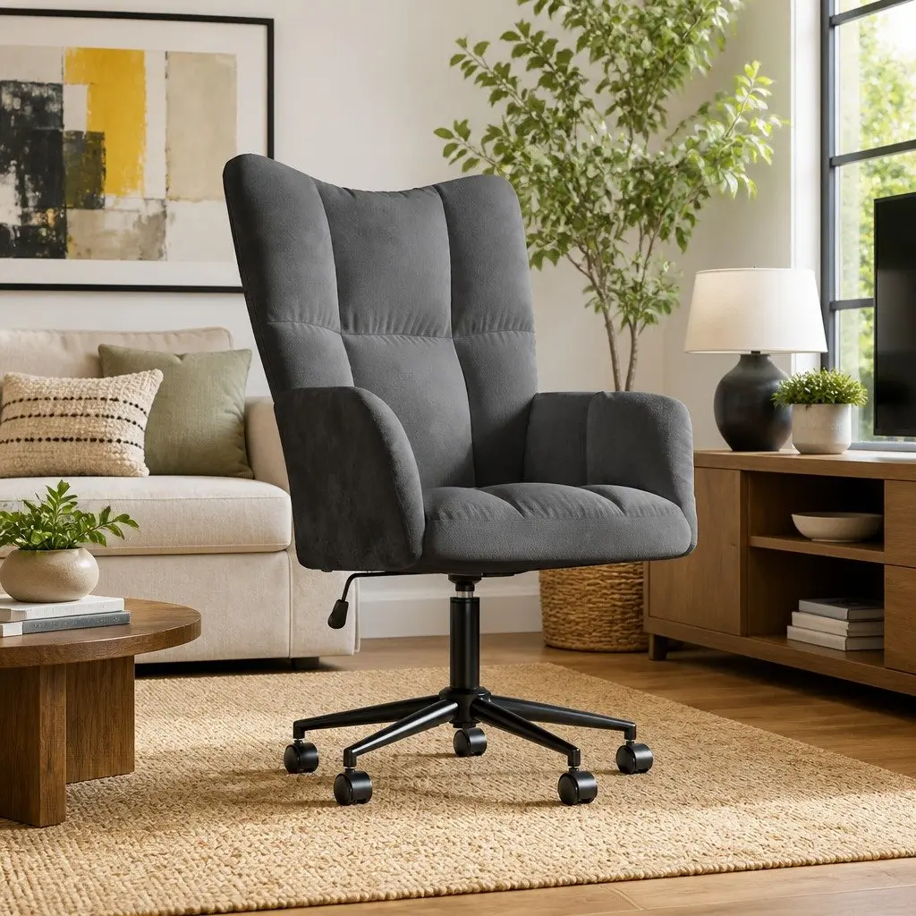 Relaxing Chair Grey Velvet Swivel Adjustable Height