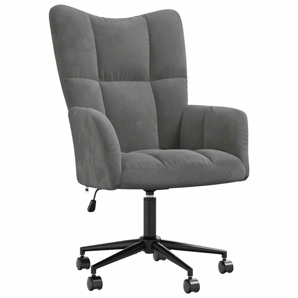 Relaxing Chair Grey Velvet Swivel Adjustable Height