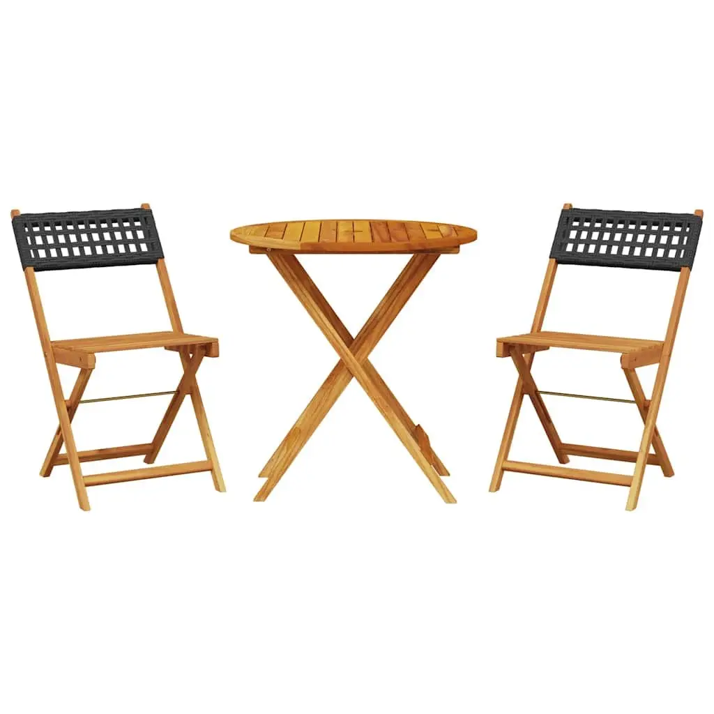 3 Piece Bistro Set Black Outdoor Garden Furniture Foldable Chairs Table Patio