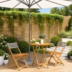 3 Piece Bistro Set Grey Outdoor Garden Furniture Poly Rattan Solid Wood Patio