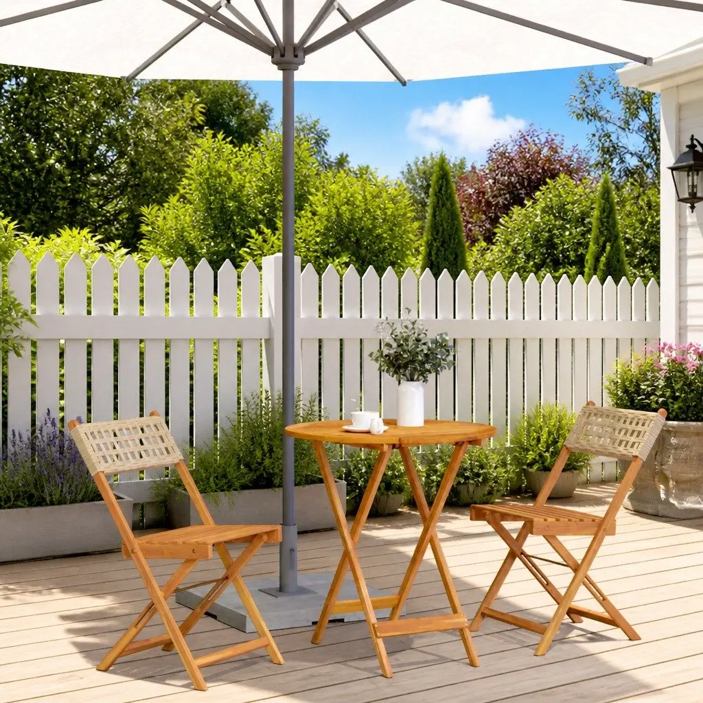Outdoor Bistro Set 3 Piece Garden Furniture Foldable Table Chairs Beige
