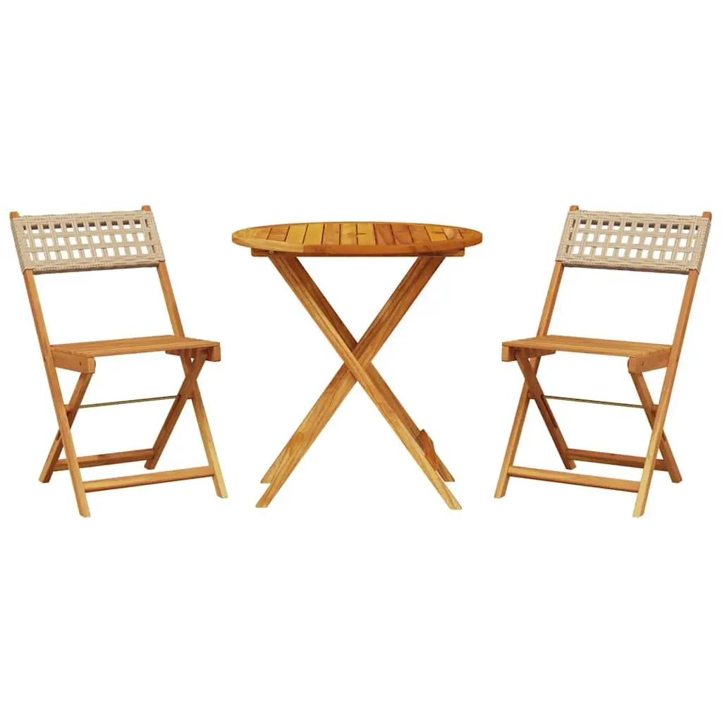 Outdoor Bistro Set 3 Piece Garden Furniture Foldable Table Chairs Beige