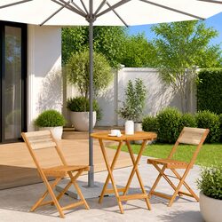 3 Piece Bistro Set Outdoor Garden Furniture Beige Folding Chairs Table Balcony