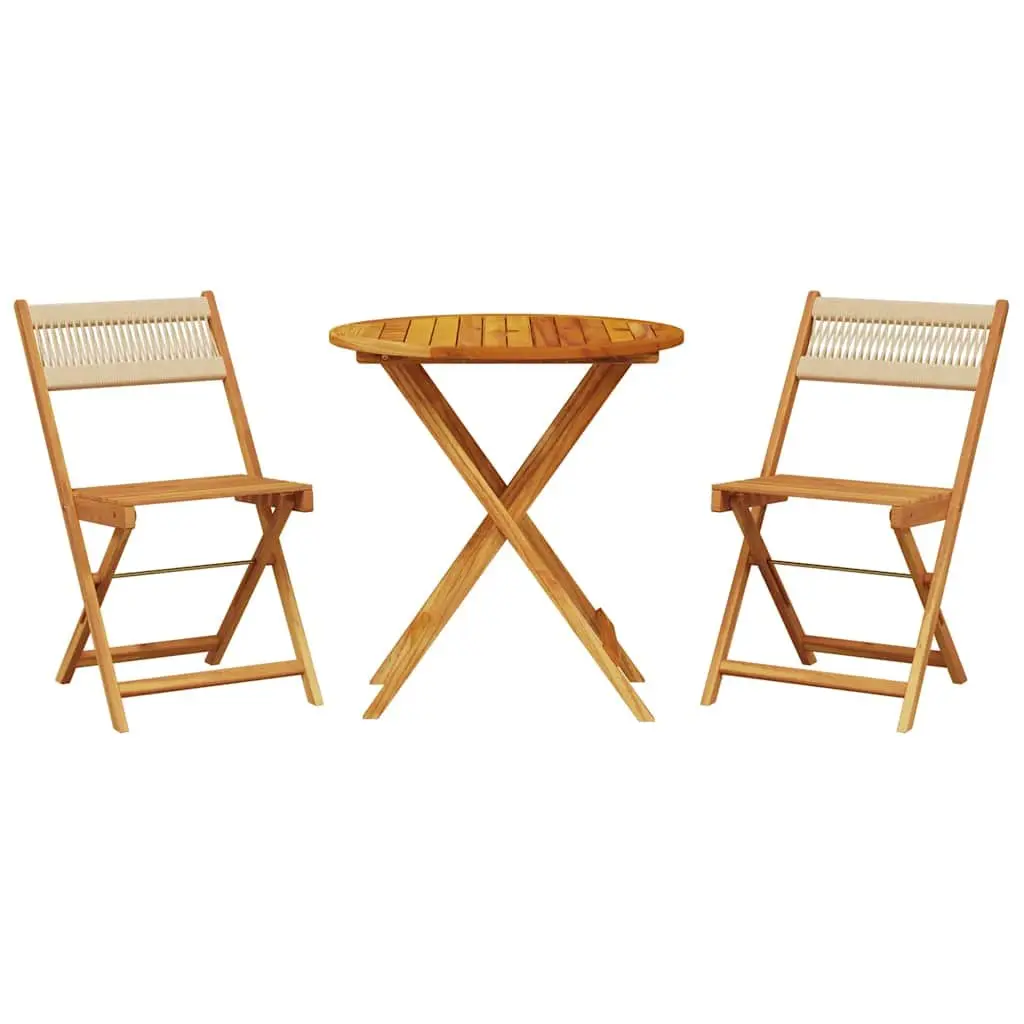 3 Piece Bistro Set Outdoor Garden Furniture Beige Folding Chairs Table Balcony