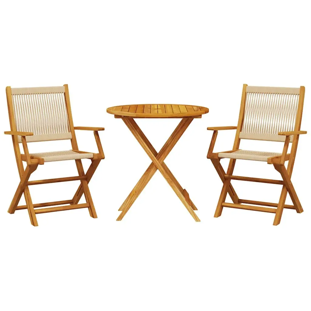 3 Piece Bistro Set Beige Outdoor Garden Furniture Foldable Table Chairs Balcony