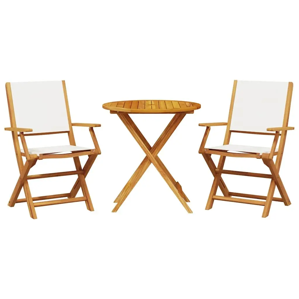 Outdoor Bistro Set 3 Piece Foldable Garden Furniture White Fabric Wooden Chairs