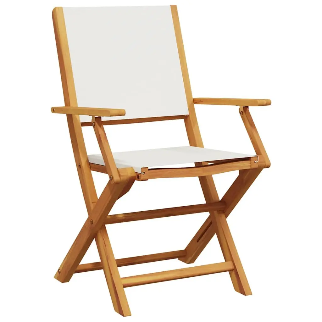 Outdoor Bistro Set 3 Piece Foldable Garden Furniture White Fabric Wooden Chairs