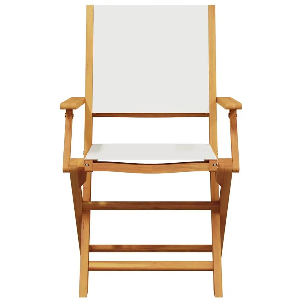 Outdoor Bistro Set 3 Piece Foldable Garden Furniture White Fabric Wooden Chairs