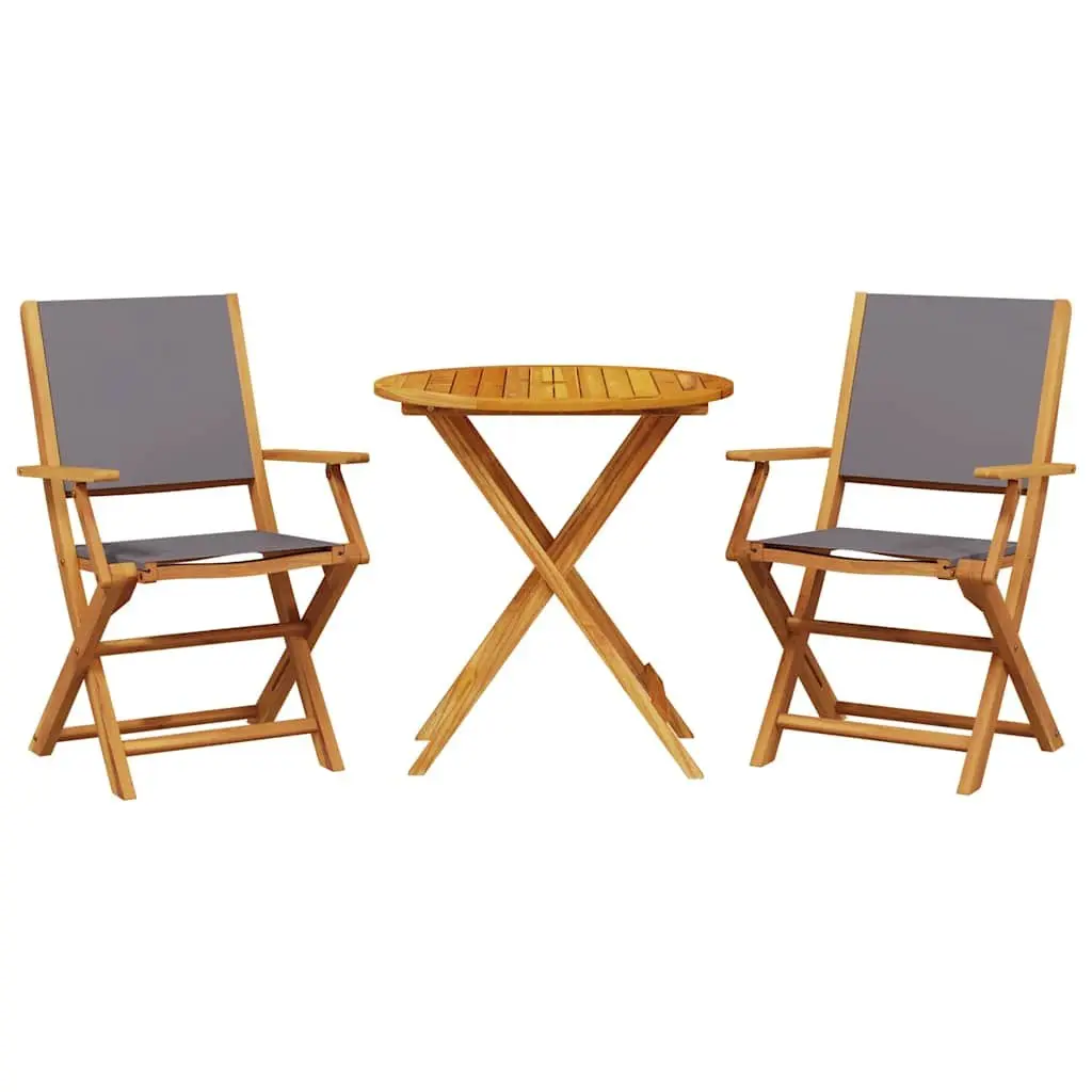 3 Piece Bistro Set Solid Acacia Wood Anthracite Outdoor Garden Furniture Folding