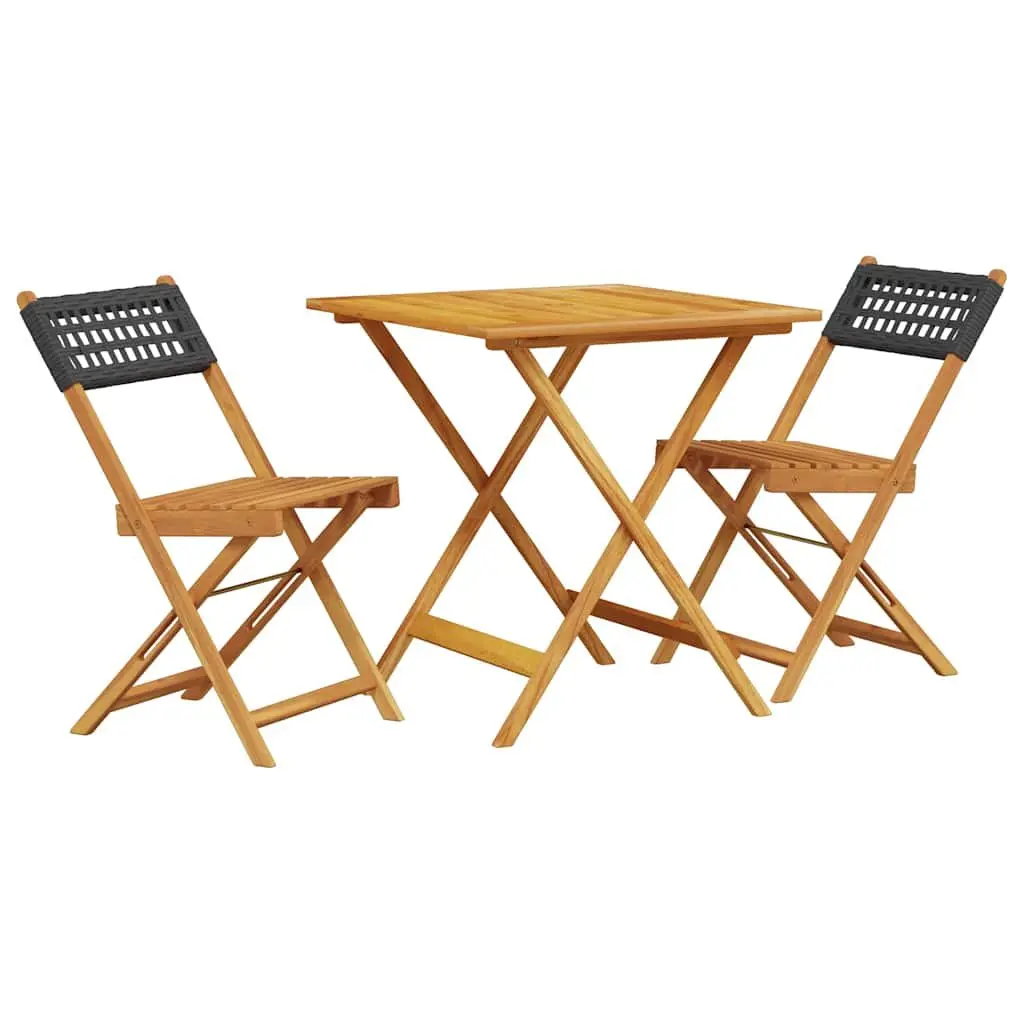 3 Piece Bistro Set Outdoor Garden Furniture Black Poly Rattan Solid Wood