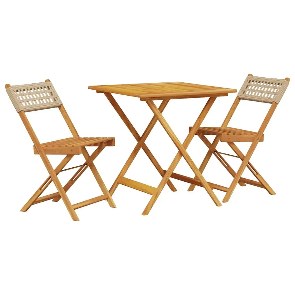 Bistro Set 3 Piece Outdoor Garden Furniture Beige Poly Rattan Wood Folding