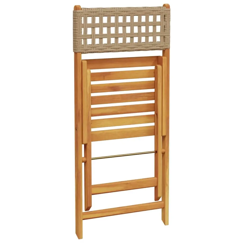 Bistro Set 3 Piece Outdoor Garden Furniture Beige Poly Rattan Wood Folding