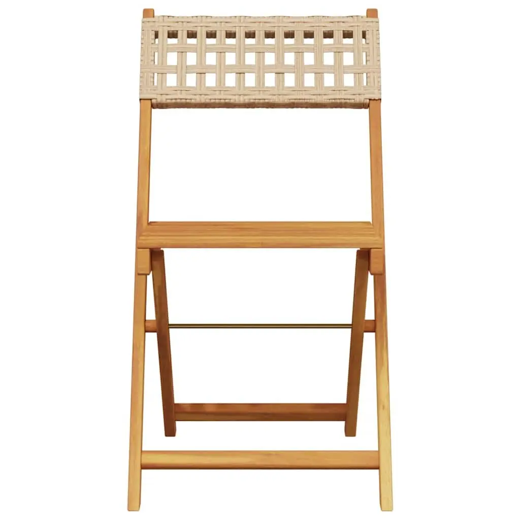 Bistro Set 3 Piece Outdoor Garden Furniture Beige Poly Rattan Wood Folding