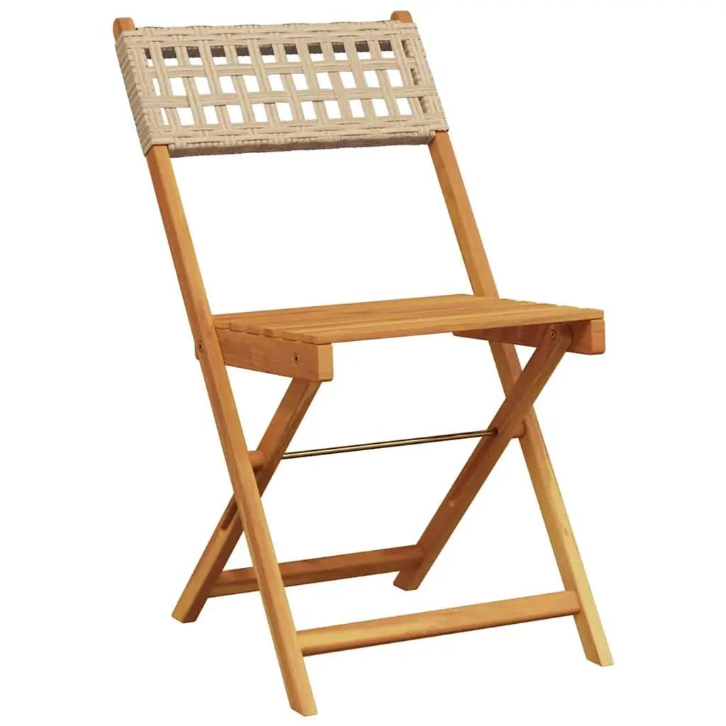 Bistro Set 3 Piece Outdoor Garden Furniture Beige Poly Rattan Wood Folding