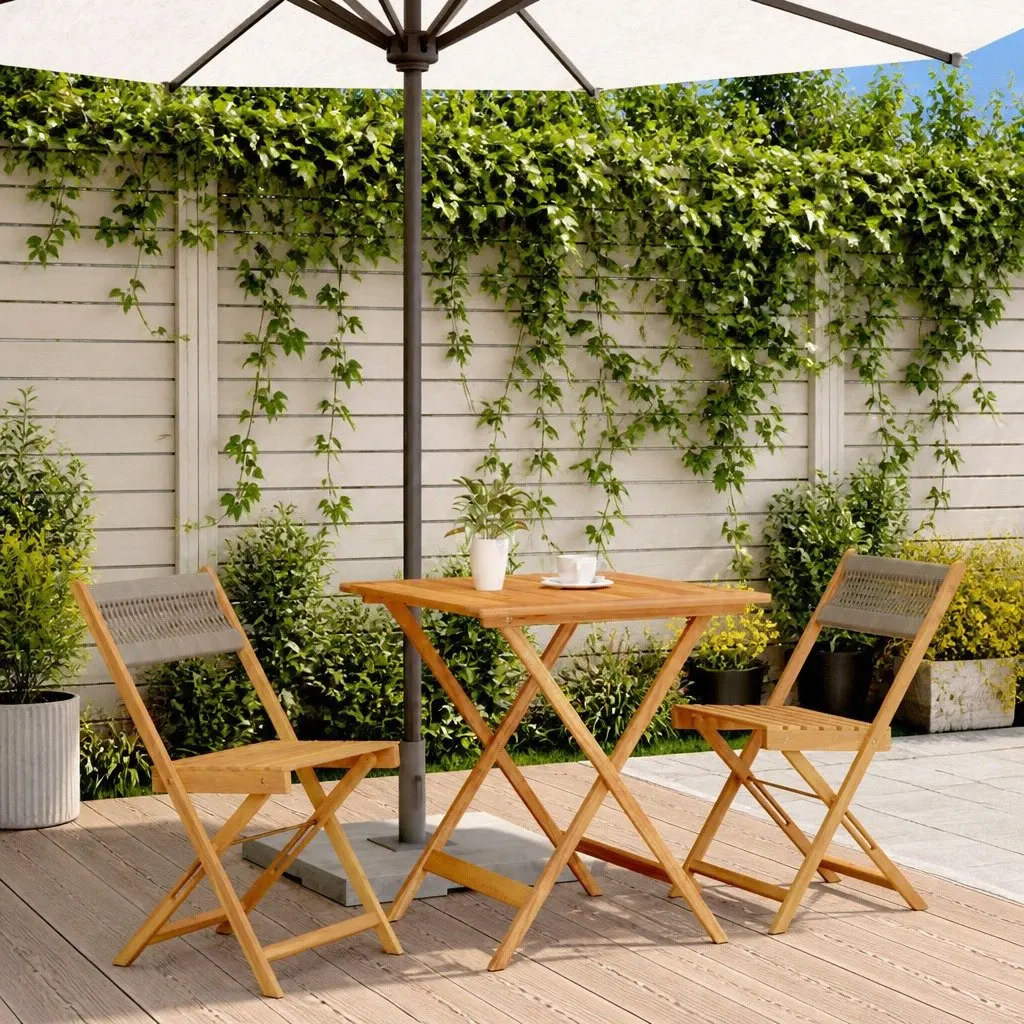 Bistro Set Grey Solid Acacia Wood 3 Piece Outdoor Garden Patio Furniture