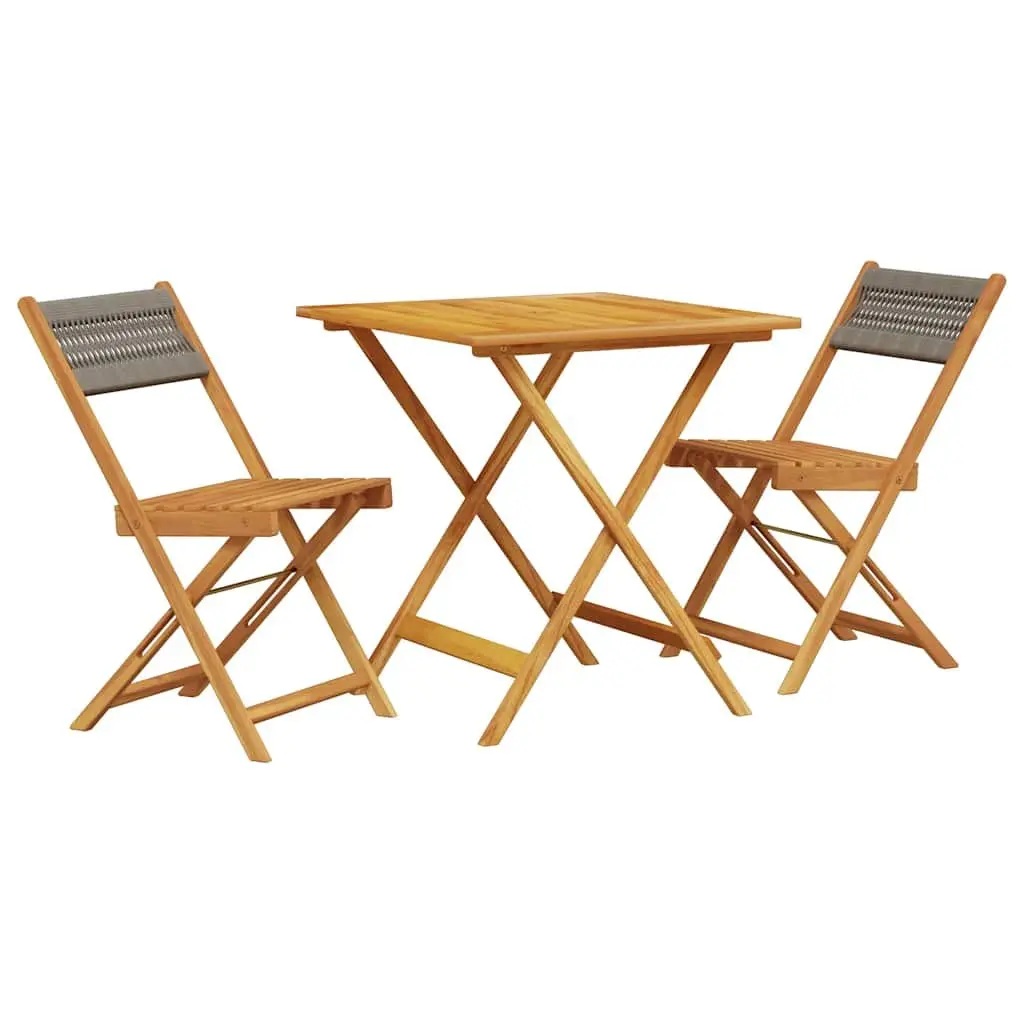 Bistro Set Grey Solid Acacia Wood 3 Piece Outdoor Garden Patio Furniture