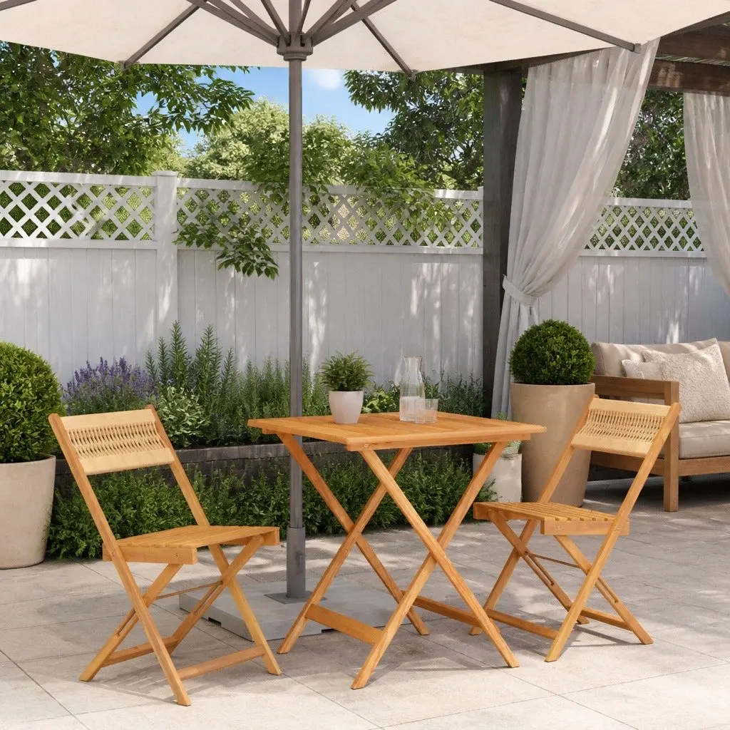 3 Piece Bistro Set Beige Solid Acacia Wood Polypropylene Outdoor Garden Furniture